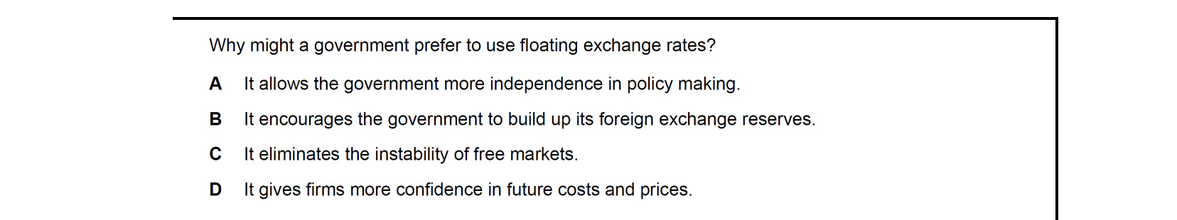 CIE 9708 Economics multiple-choice question on Exchange Rates (image 3)