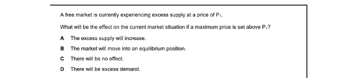 CIE 9708 Economics multiple-choice question on Methods and Effects of Government Intervention in Markets (image 3)