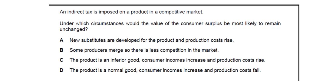 CIE 9708 Economics multiple-choice question on Consumer and Producer Surplus (image 7)