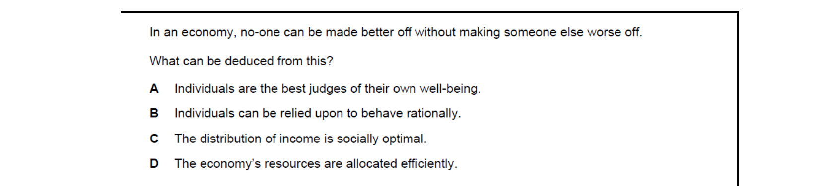 CIE 9708 Economics multiple-choice question on Efficiency and Market Failure (image 3)