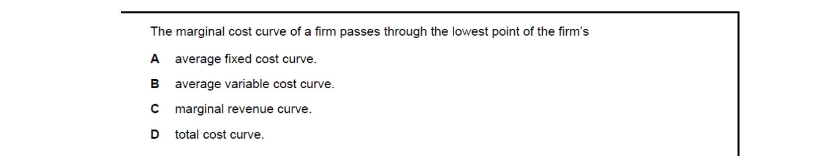 CIE 9708 Economics multiple-choice question on Types of Cost, Revenue and Profit, Short-Run and Long-Run Production (image 4)