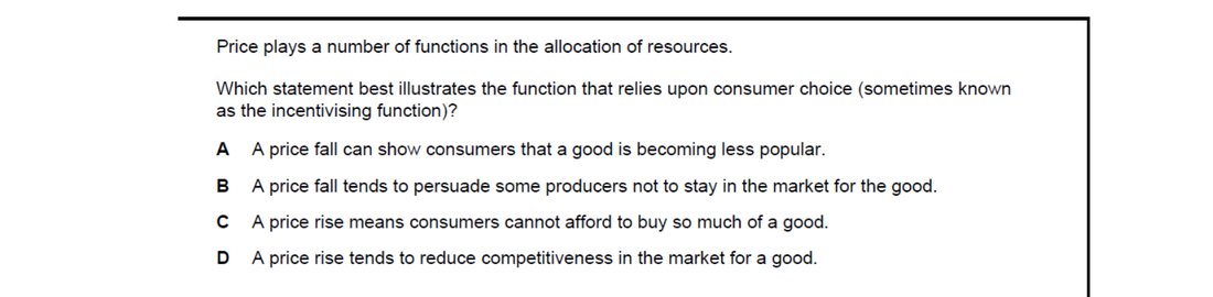 CIE 9708 Economics multiple-choice question on The Interaction of Demand and Supply (image 4)