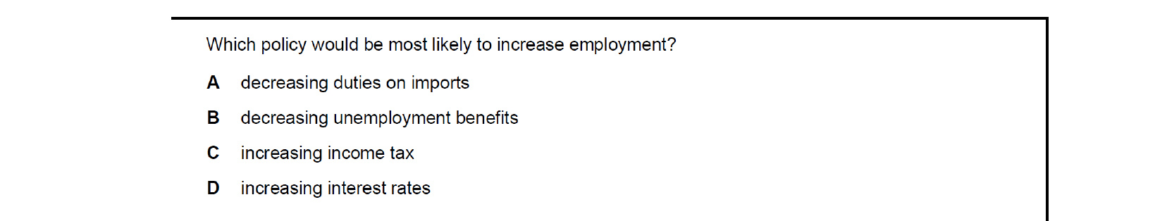 CIE 9708 Economics multiple-choice question on Employment and Unemployment (image 6)