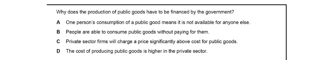 CIE 9708 Economics multiple-choice question on Reasons for Government Intervention in Markets (image 5)