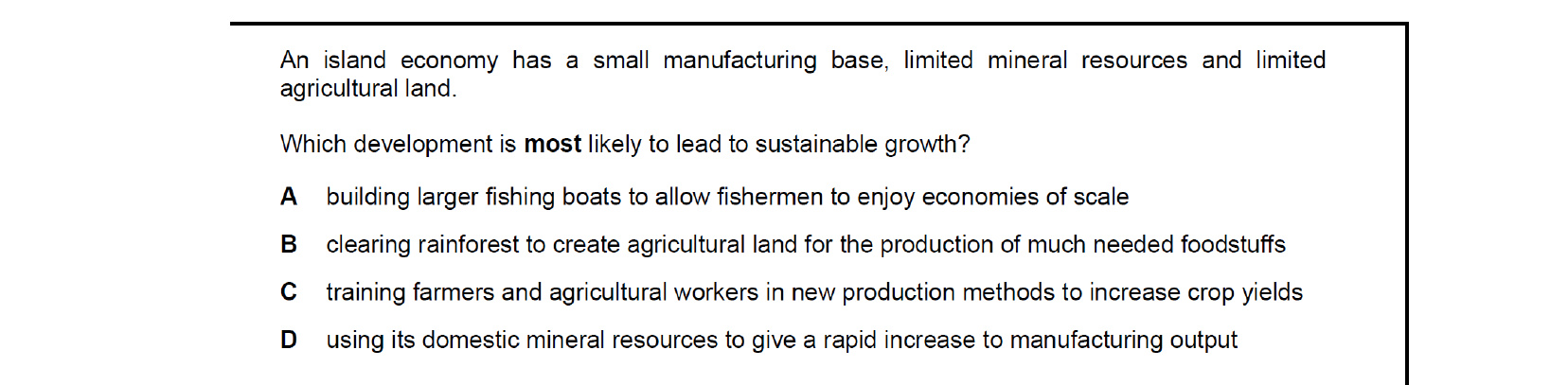 CIE 9708 Economics multiple-choice question on Economic Growth and Sustainability (image 5)