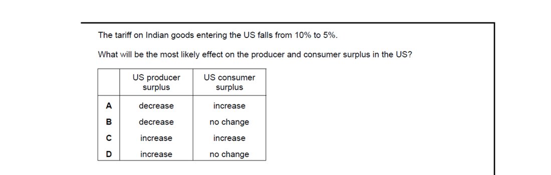 CIE 9708 Economics multiple-choice question on Consumer and Producer Surplus (image 9)