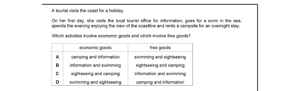 CIE 9708 Economics multiple-choice question on Classification of Goods and Services (image 6)