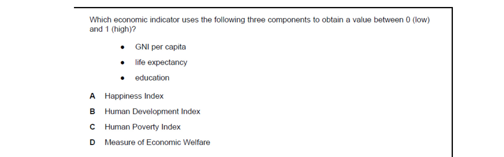 CIE 9708 Economics multiple-choice question on Economic Development (image 10)