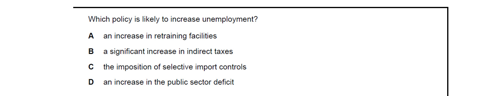 CIE 9708 Economics multiple-choice question on Employment and Unemployment (image 10)