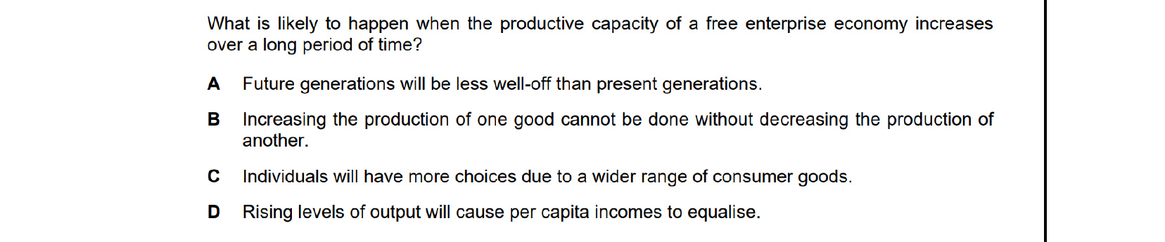 CIE 9708 Economics multiple-choice question on Economic Growth and Sustainability (image 1)