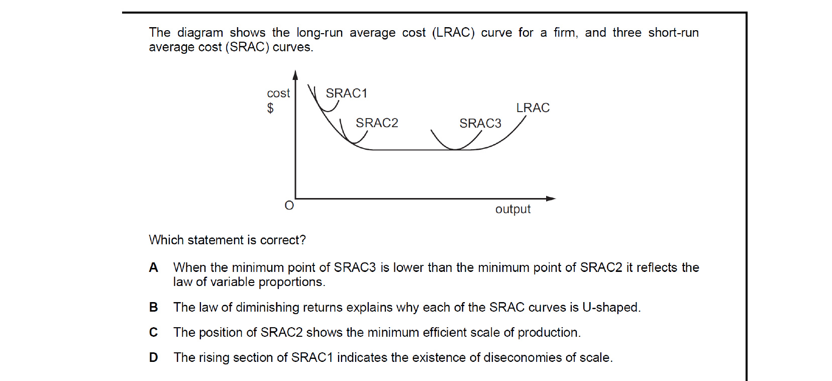 CIE 9708 Economics multiple-choice question on Types of Cost, Revenue and Profit, Short-Run and Long-Run Production (image 6)