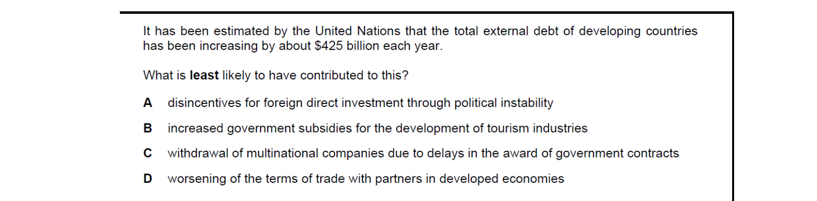 CIE 9708 Economics multiple-choice question on Relationship Between Countries at Different Levels of Development (image 10)