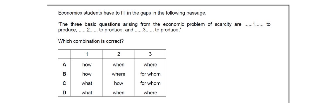 CIE 9708 Economics multiple-choice question on Scarcity, Choice and Opportunity Cost (image 5)