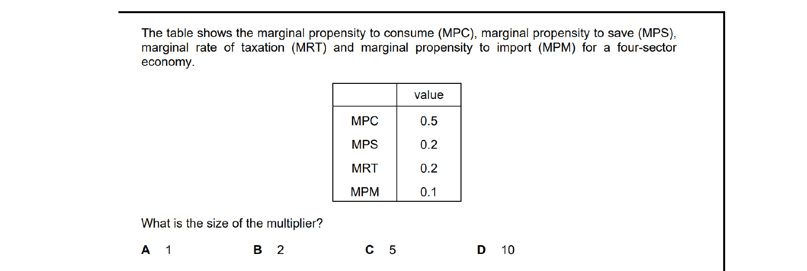 CIE 9708 Economics multiple-choice question on The Circular Flow of Income (image 2)