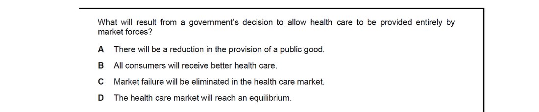 CIE 9708 Economics multiple-choice question on Reasons for Government Intervention in Markets (image 3)