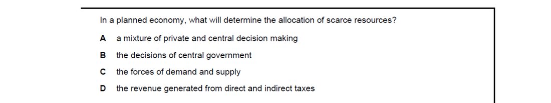 CIE 9708 Economics multiple-choice question on Resource Allocation in Different Economic Systems (image 2)