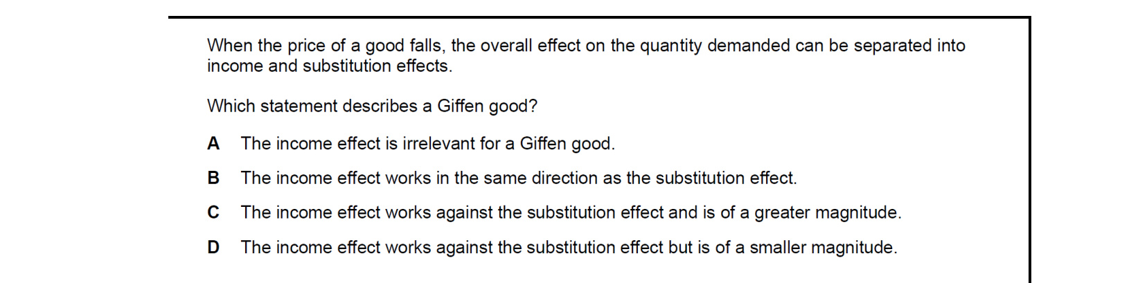 CIE 9708 Economics multiple-choice question on Indifference Curves and Budget Lines (image 4)