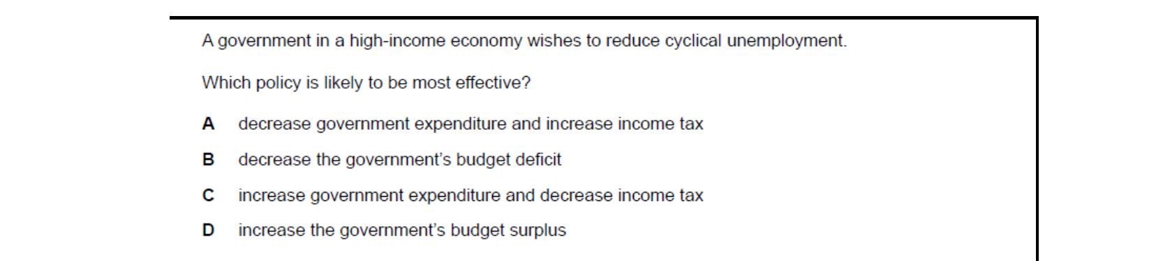 CIE 9708 Economics multiple-choice question on Employment and Unemployment (image 3)