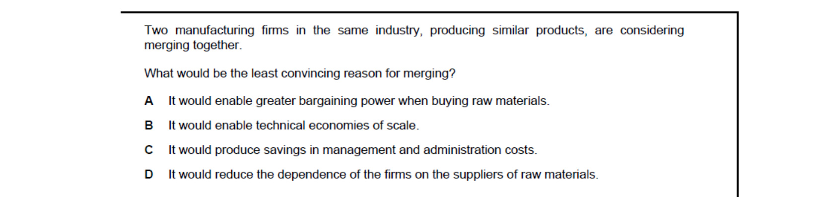 CIE 9708 Economics multiple-choice question on Growth and Survival of Firms (image 6)