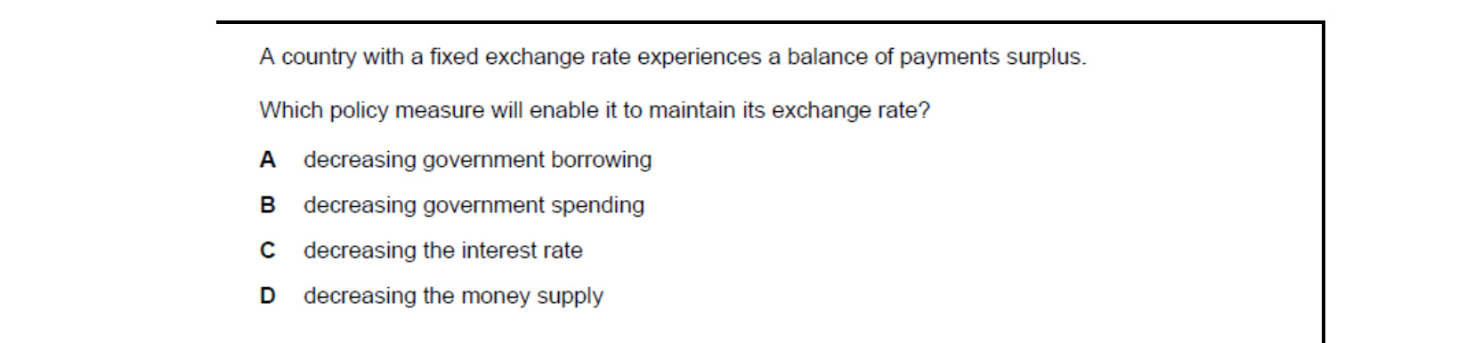 CIE 9708 Economics multiple-choice question on Exchange Rates (image 7)