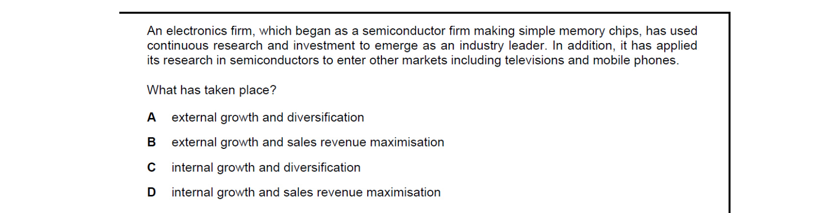 CIE 9708 Economics multiple-choice question on Growth and Survival of Firms (image 7)