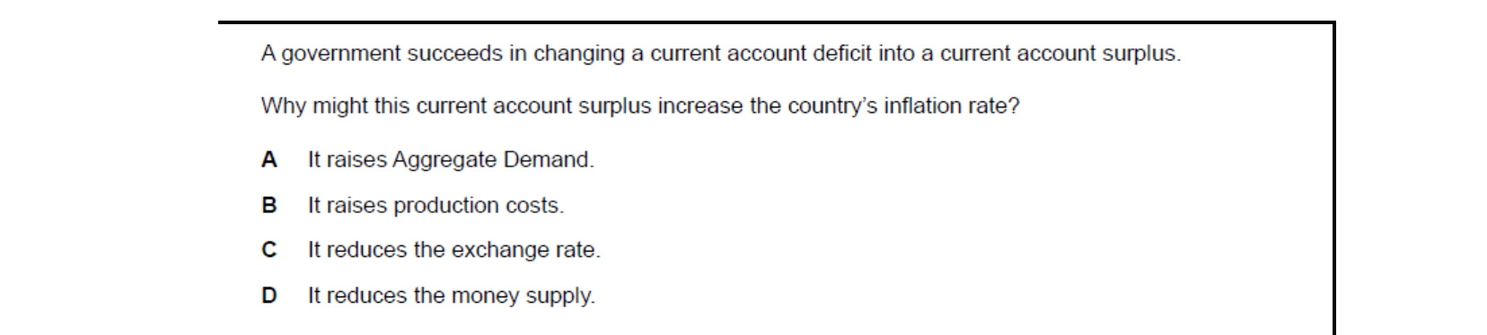 CIE 9708 Economics multiple-choice question on Current Account of the Balance of Payments (image 3)