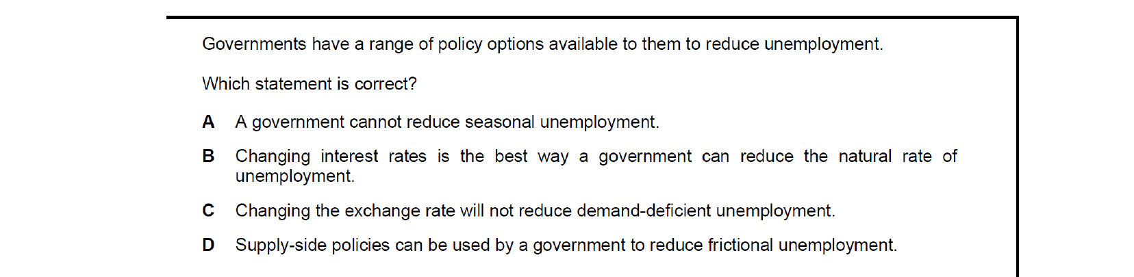 CIE 9708 Economics multiple-choice question on Employment and Unemployment (image 5)