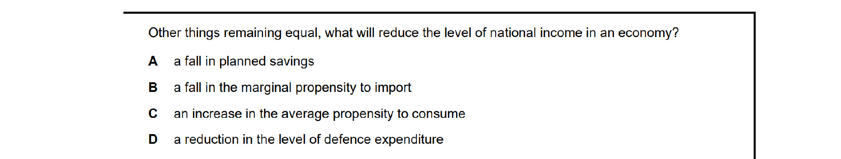 CIE 9708 Economics multiple-choice question on The Circular Flow of Income (image 3)