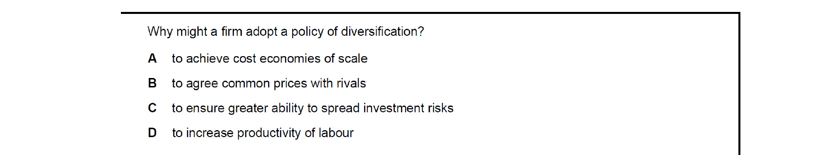 CIE 9708 Economics multiple-choice question on Growth and Survival of Firms (image 5)