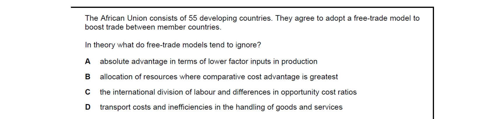 CIE 9708 Economics multiple-choice question on Globalisation (image 3)