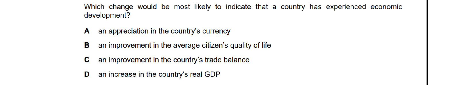 CIE 9708 Economics multiple-choice question on Economic Development (image 1)