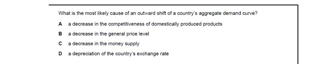 CIE 9708 Economics multiple-choice question on Aggregate Demand and Aggregate Supply Analysis (image 2)