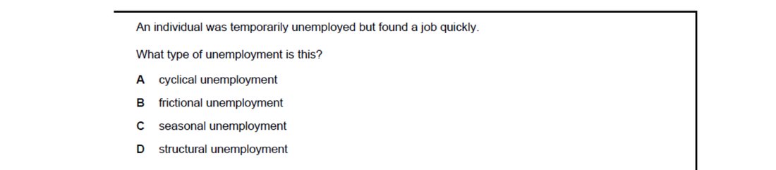 CIE 9708 Economics multiple-choice question on Unemployment (image 5)