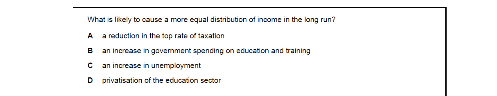 CIE 9708 Economics multiple-choice question on Equity and Redistribution of Income and Wealth (image 3)