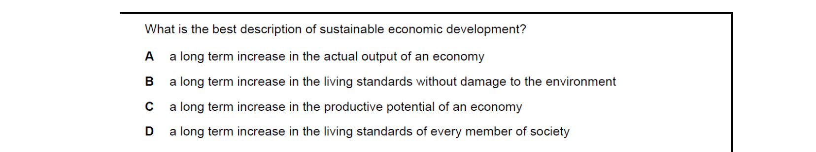 CIE 9708 Economics multiple-choice question on Economic Development (image 8)