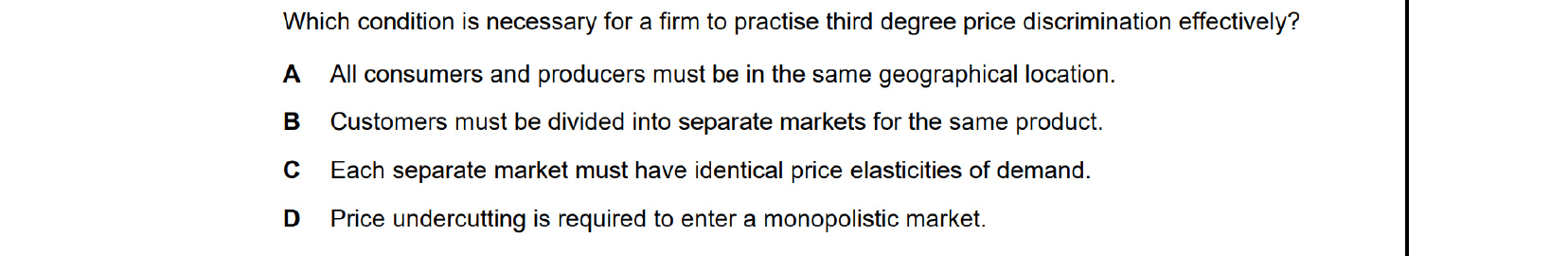 CIE 9708 Economics multiple-choice question on Differing Objectives and Policies of Firms (image 1)