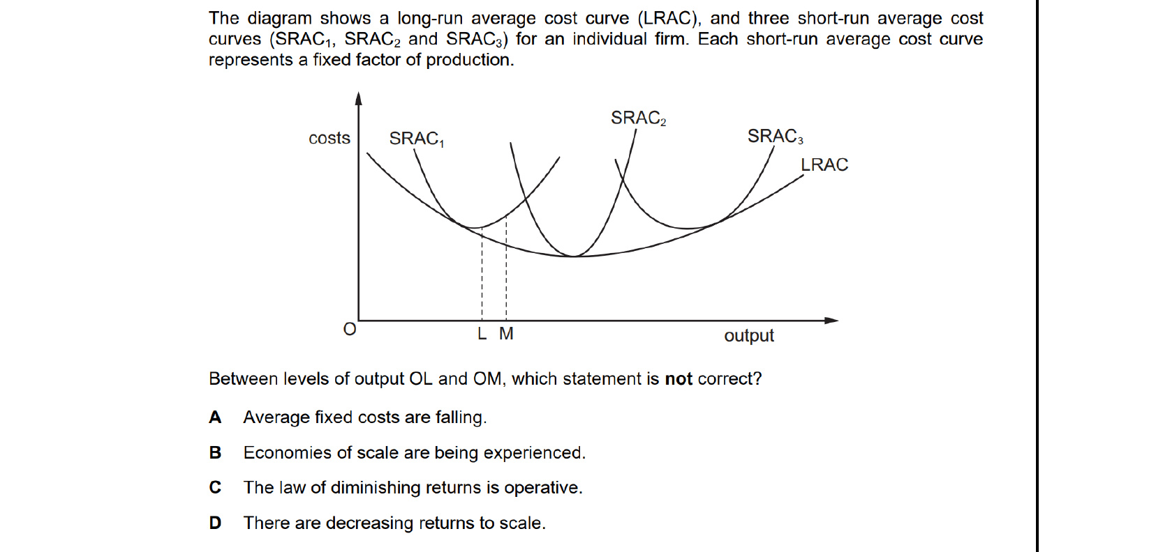 CIE 9708 Economics multiple-choice question on Types of Cost, Revenue and Profit, Short-Run and Long-Run Production (image 1)