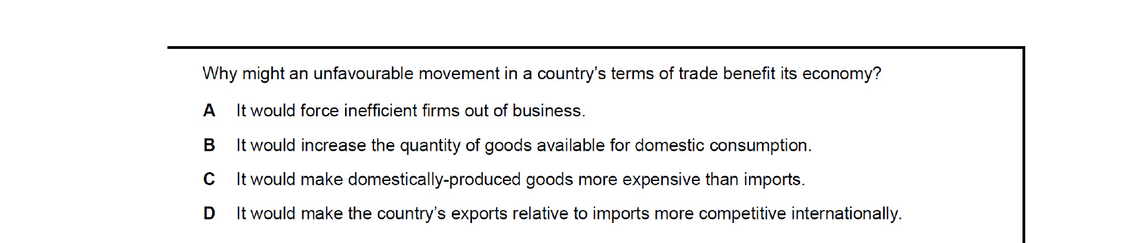 CIE 9708 Economics multiple-choice question on The Reasons for International Trade (image 10)