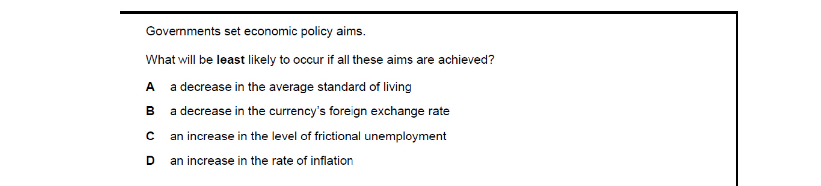 CIE 9708 Economics multiple-choice question on Government Macroeconomic Policy Objectives (image 3)