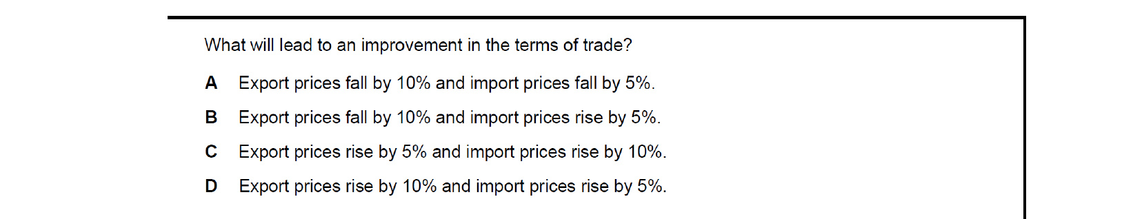 CIE 9708 Economics multiple-choice question on The Reasons for International Trade (image 6)