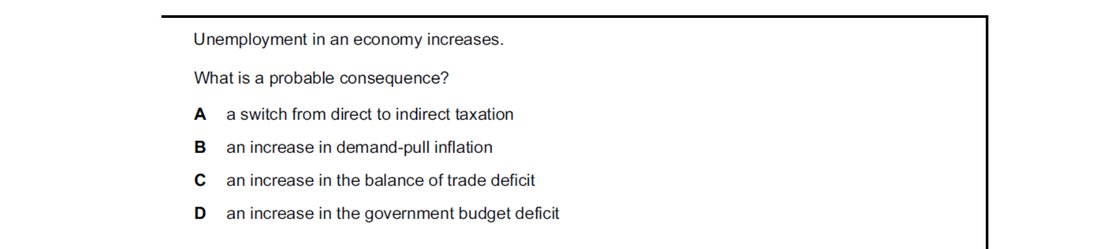 CIE 9708 Economics multiple-choice question on Unemployment (image 6)