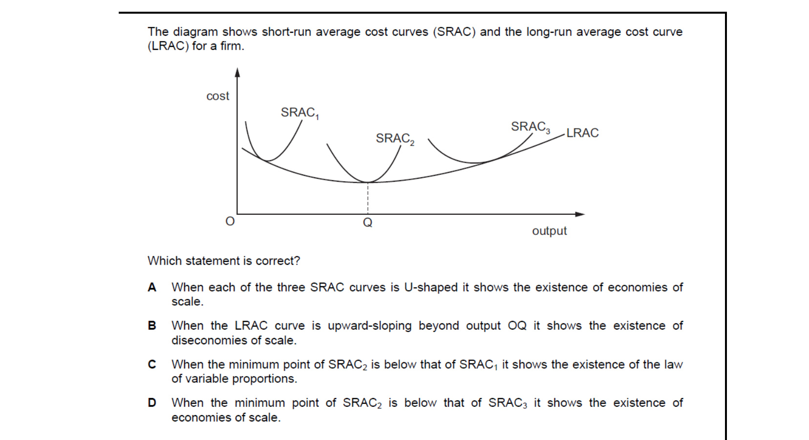 CIE 9708 Economics multiple-choice question on Types of Cost, Revenue and Profit, Short-Run and Long-Run Production (image 3)