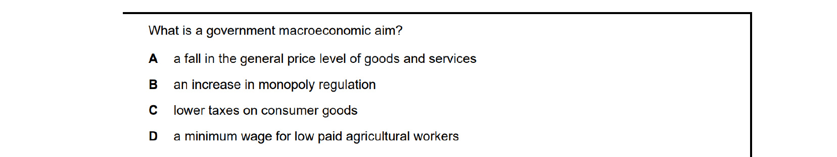 CIE 9708 Economics multiple-choice question on Government Macroeconomic Policy Objectives (image 2)