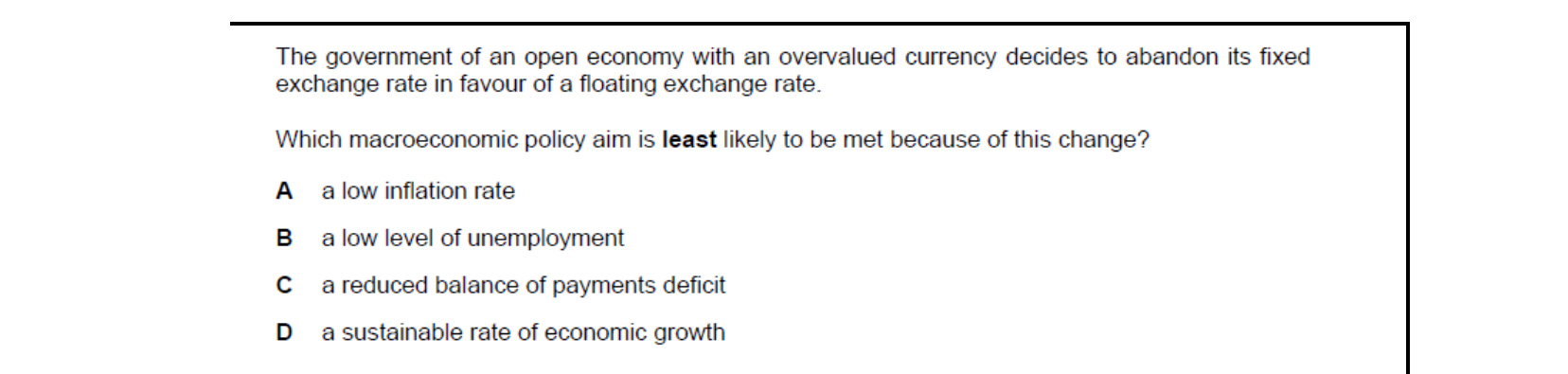 CIE 9708 Economics multiple-choice question on Exchange Rates (image 6)
