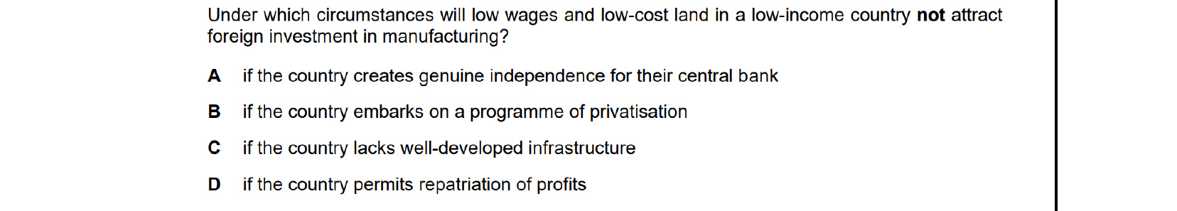 CIE 9708 Economics multiple-choice question on Relationship Between Countries at Different Levels of Development (image 1)