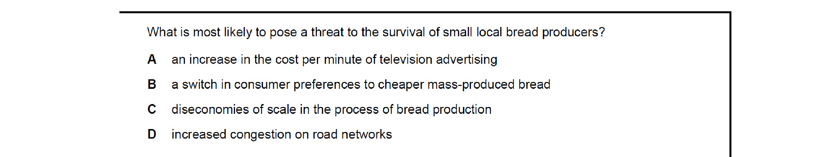 CIE 9708 Economics multiple-choice question on Growth and Survival of Firms (image 4)