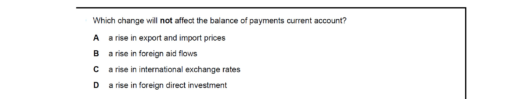 CIE 9708 Economics multiple-choice question on Current Account of the Balance of Payments (image 4)