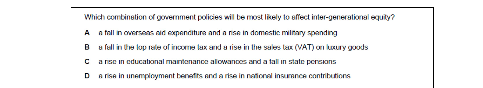 CIE 9708 Economics multiple-choice question on Equity and Redistribution of Income and Wealth (image 7)