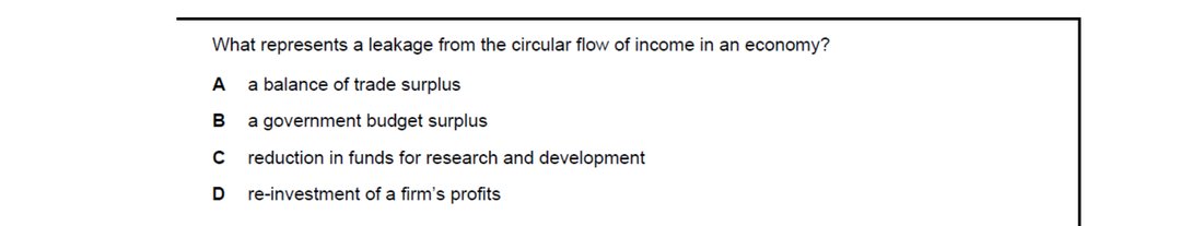 CIE 9708 Economics multiple-choice question on Introduction to the Circular Flow of Income (image 10)