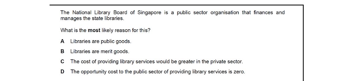 CIE 9708 Economics multiple-choice question on Reasons for Government Intervention in Markets (image 4)